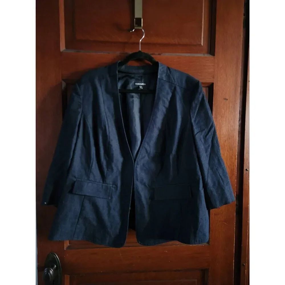 Fashion Bug Womens 20W 3/4 Sleeve Fitted Dark Blue Denim Blazer Jacket (R)